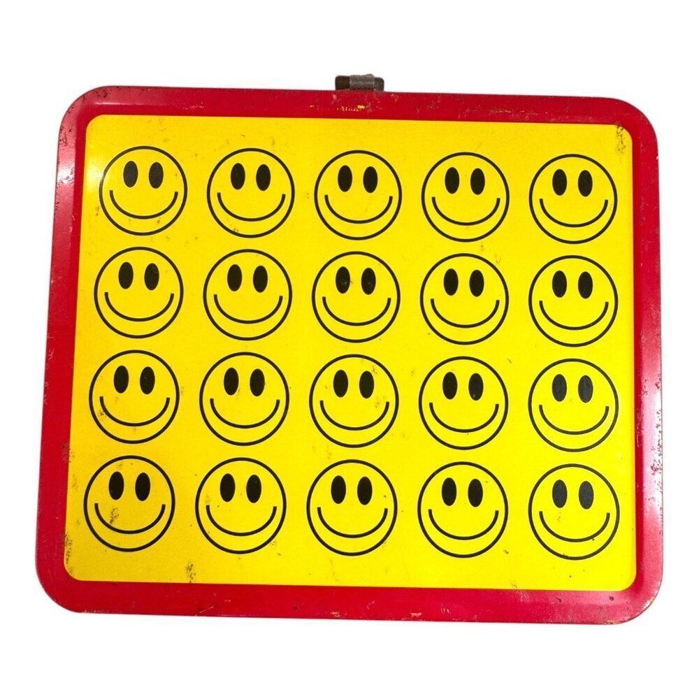 Vintage Yellow Red Smiley Face Metal G Whiz Lunchbox With Matching Thermos READ